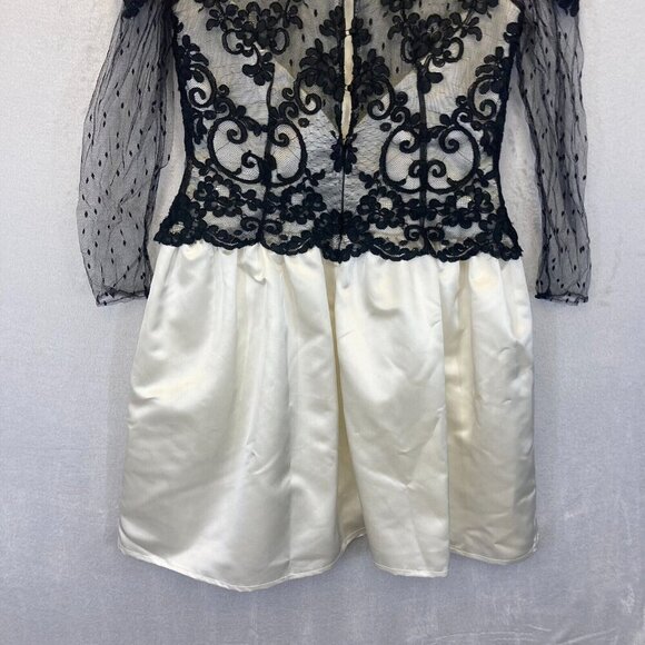 Rina diMontella Lace Satin Dress Womens Size 6 Black Ivory Knee Prom Hoco Formal - Picture 14 of 16